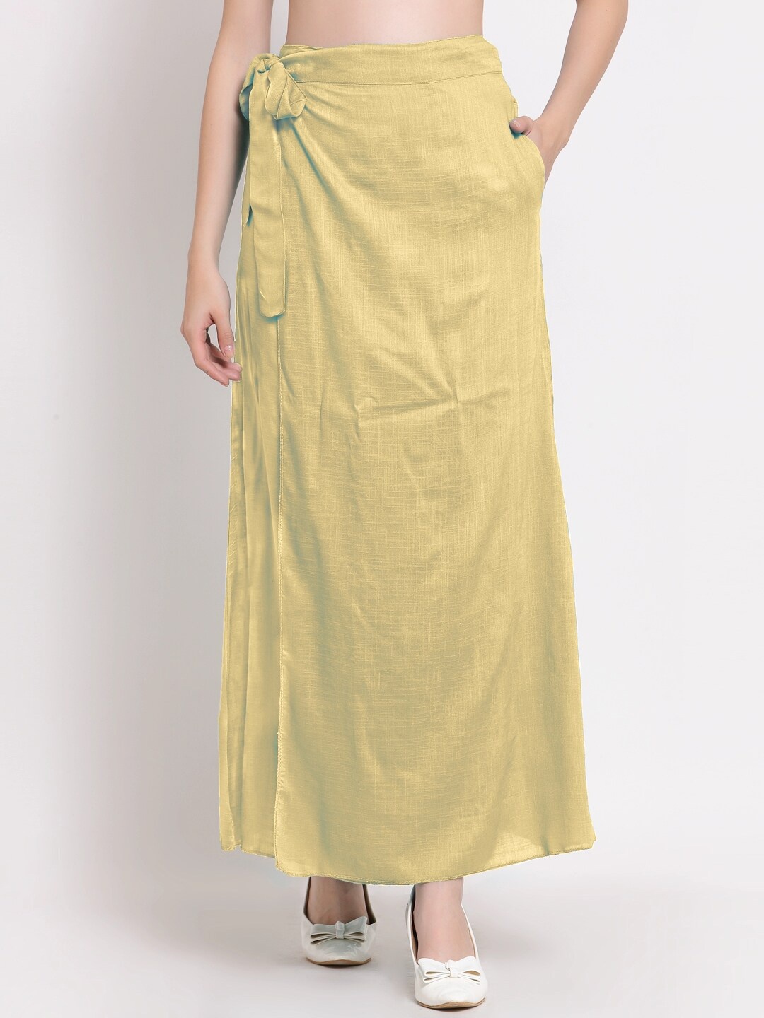 PATRORNA Women Solid Gold-Colored Maxi Length Wrap Skirts