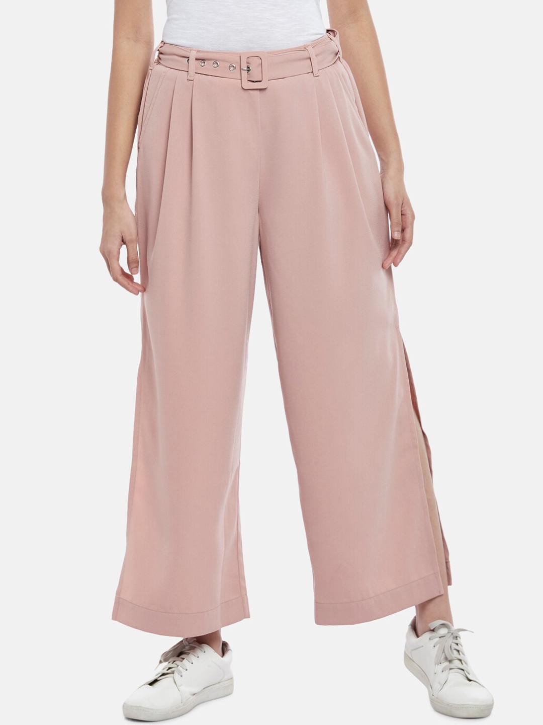 

Honey by Pantaloons Women Pink High-Rise Pleated Trousers