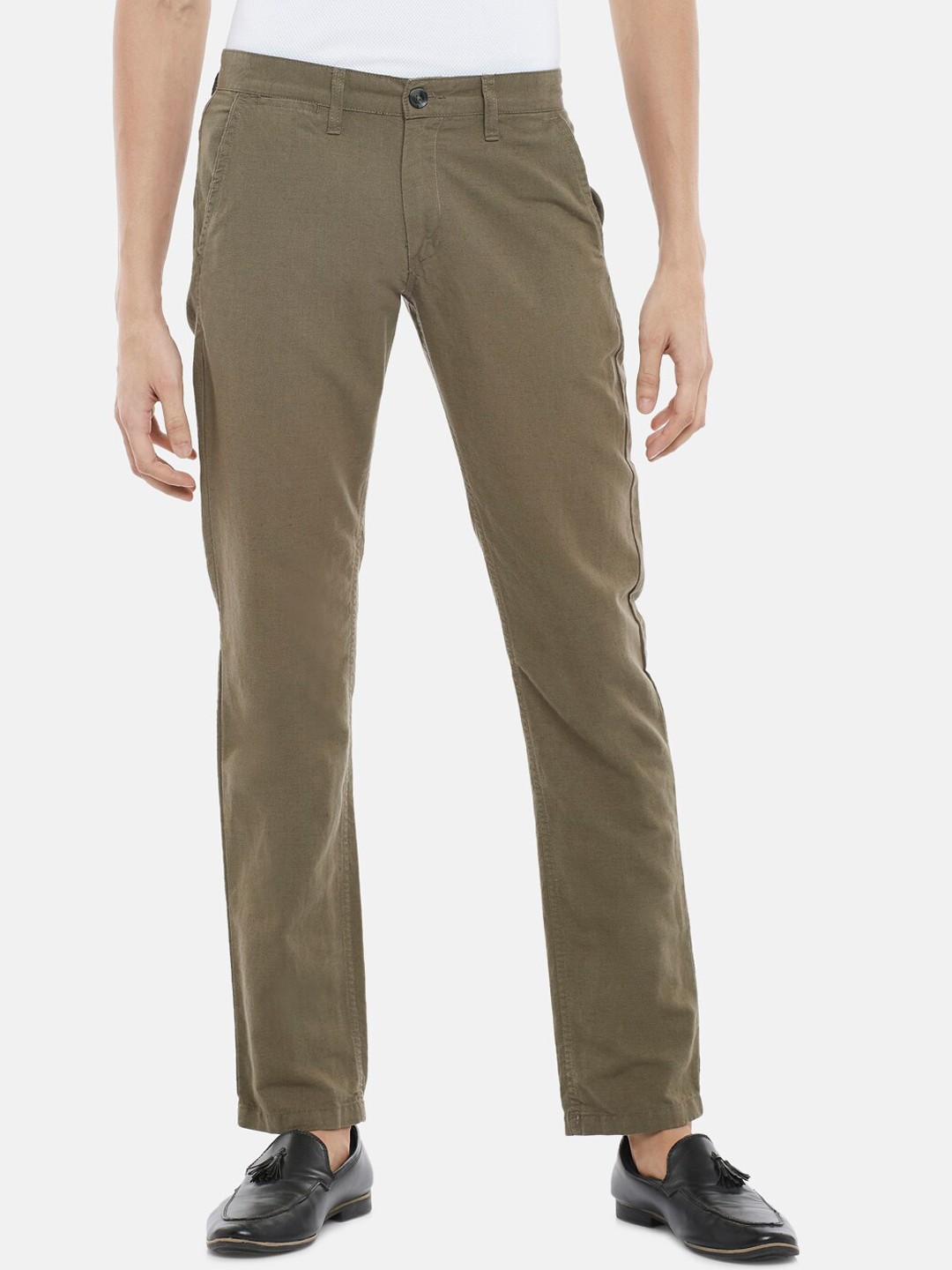 

BYFORD by Pantaloons Men Olive Green Slim Fit Trousers