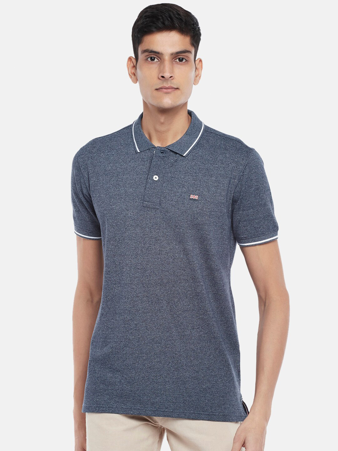 

BYFORD by Pantaloons Men Navy Blue Polo Collar Slim Fit T-shirt