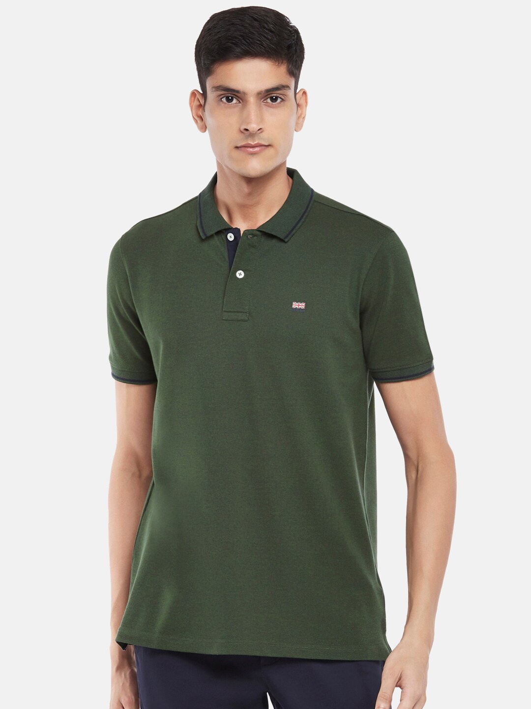 

BYFORD by Pantaloons Men Olive Green Solid Polo Collar Slim Fit T-shirt