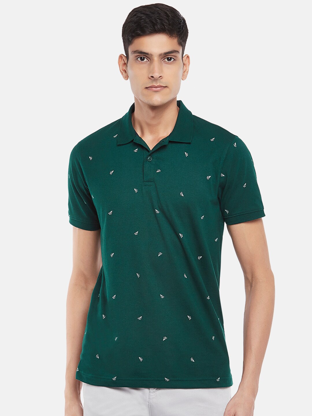 

BYFORD by Pantaloons Men Green Printed Polo Collar Slim Fit T-shirt