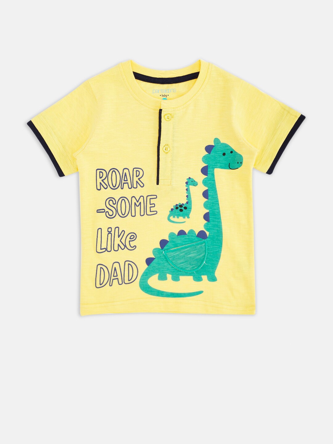 Pantaloons Baby Boys Yellow Typography Printed Henley Neck T-shirt