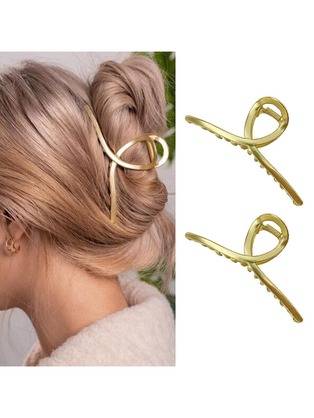 

VAGHBHATT Women 2 Pcs Gold-Toned Claw Clip