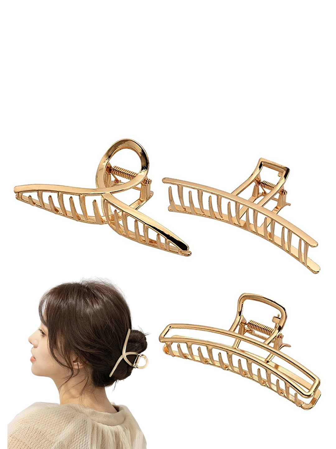 

VAGHBHATT Women Gold-Toned Set of 3 Hair Claws
