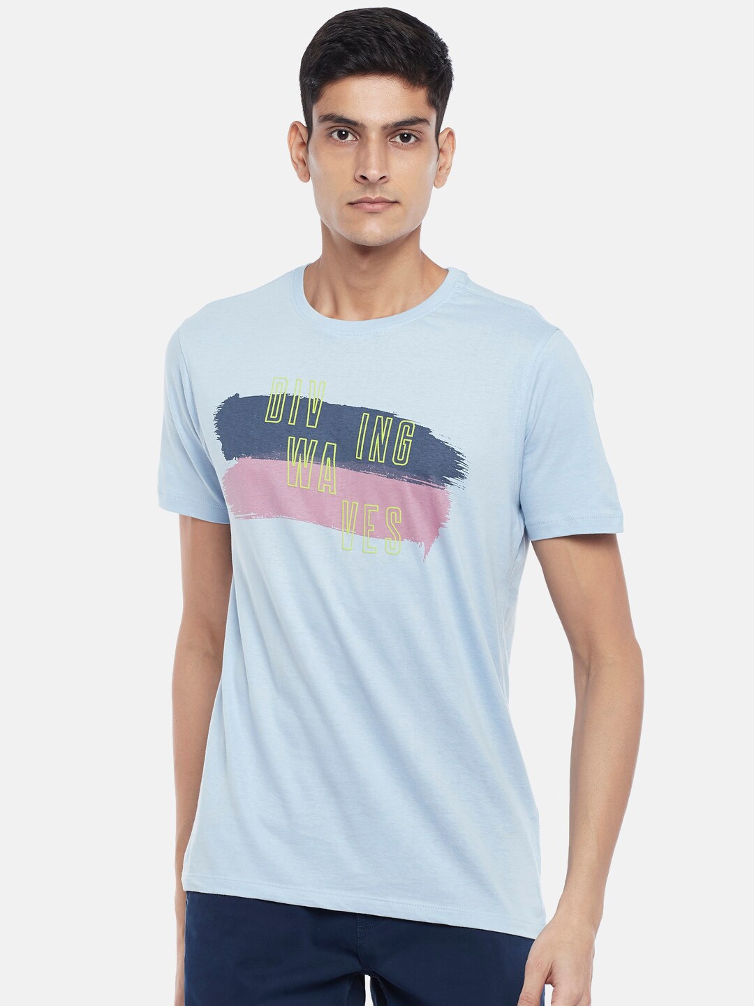 

Urban Ranger by pantaloons Men Blue Typography Printed Slim Fit T-shirt