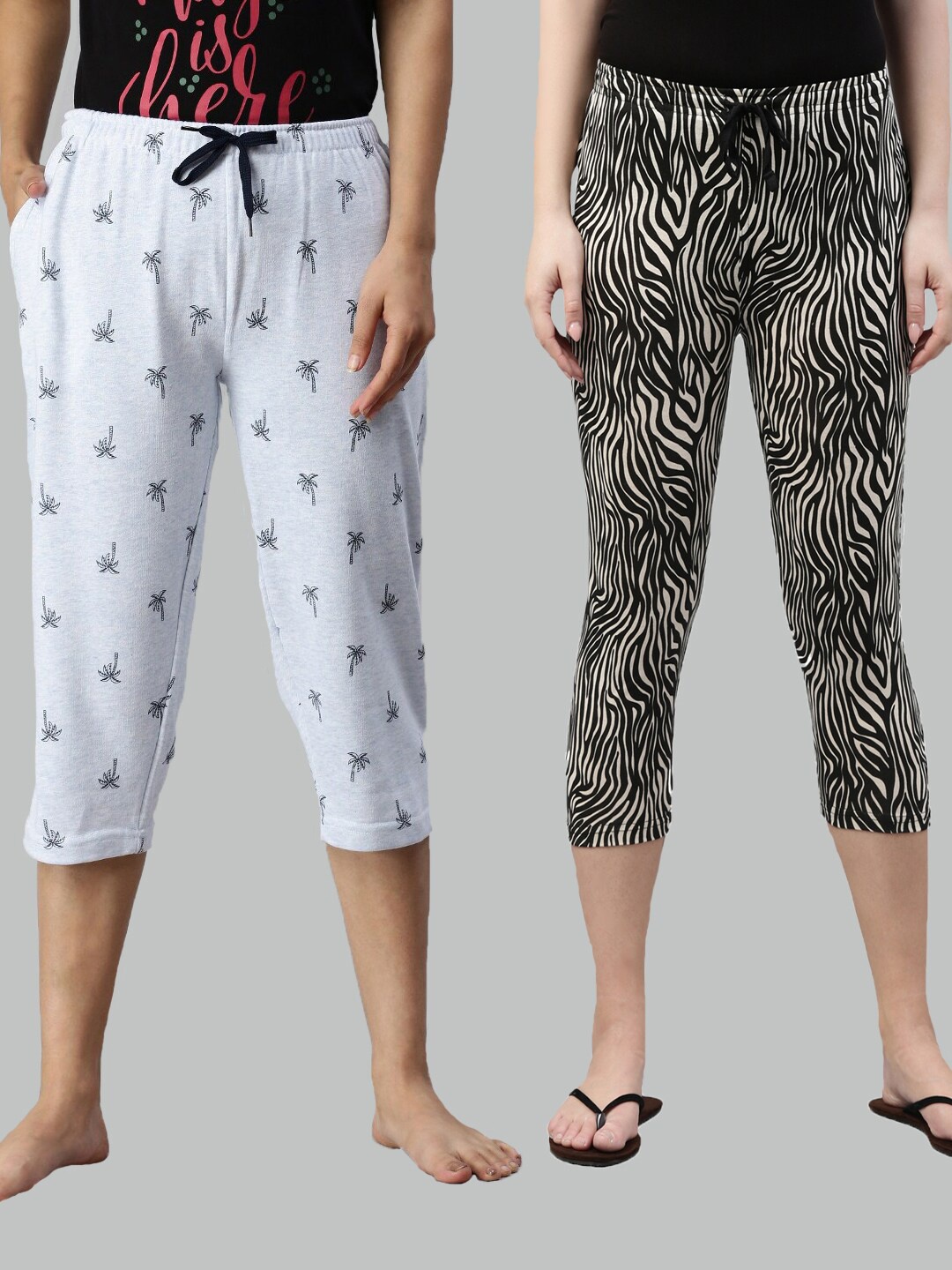 

Kryptic Women Pack of 2 Pure Cotton Printed Capris, Black