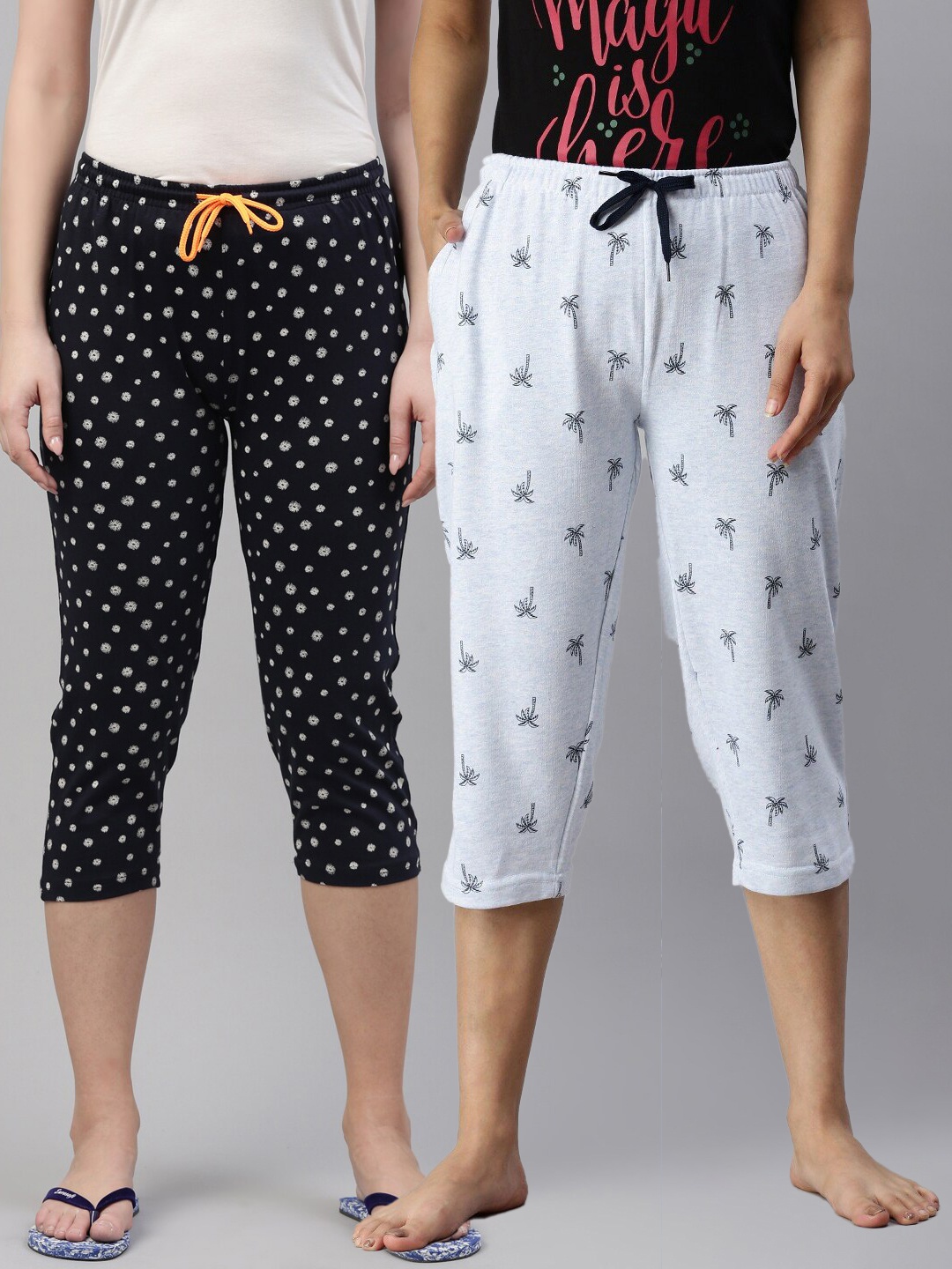 

Kryptic Women Set Of 2 Navy Blue & Blue Regular Fit Cotton Printed Capris