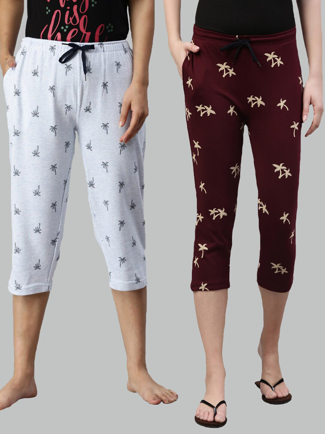

Kryptic Women Pack of 2 Pure Cotton Printed Capris, Blue