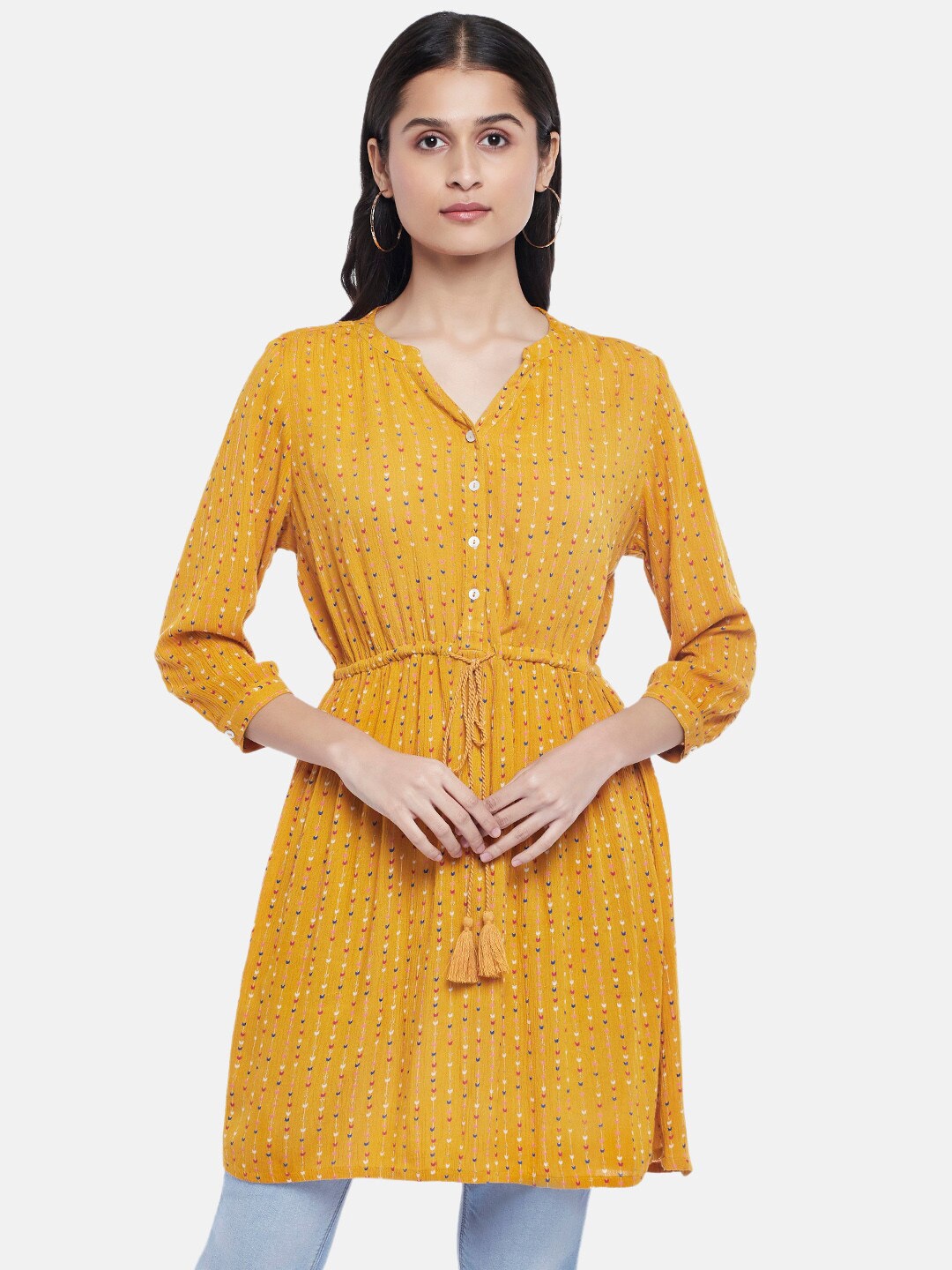 

People Mustard Yellow Viscose Rayon Printed Tunic