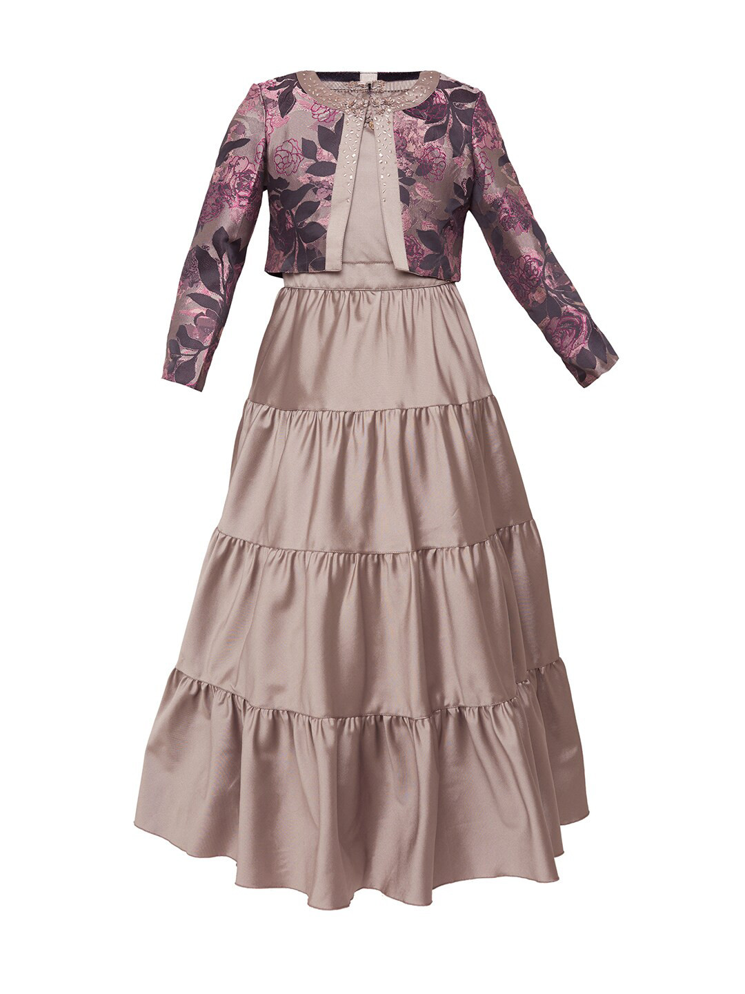 

Tiny Baby Girls Satin Maxi Dress with Jacket, Brown