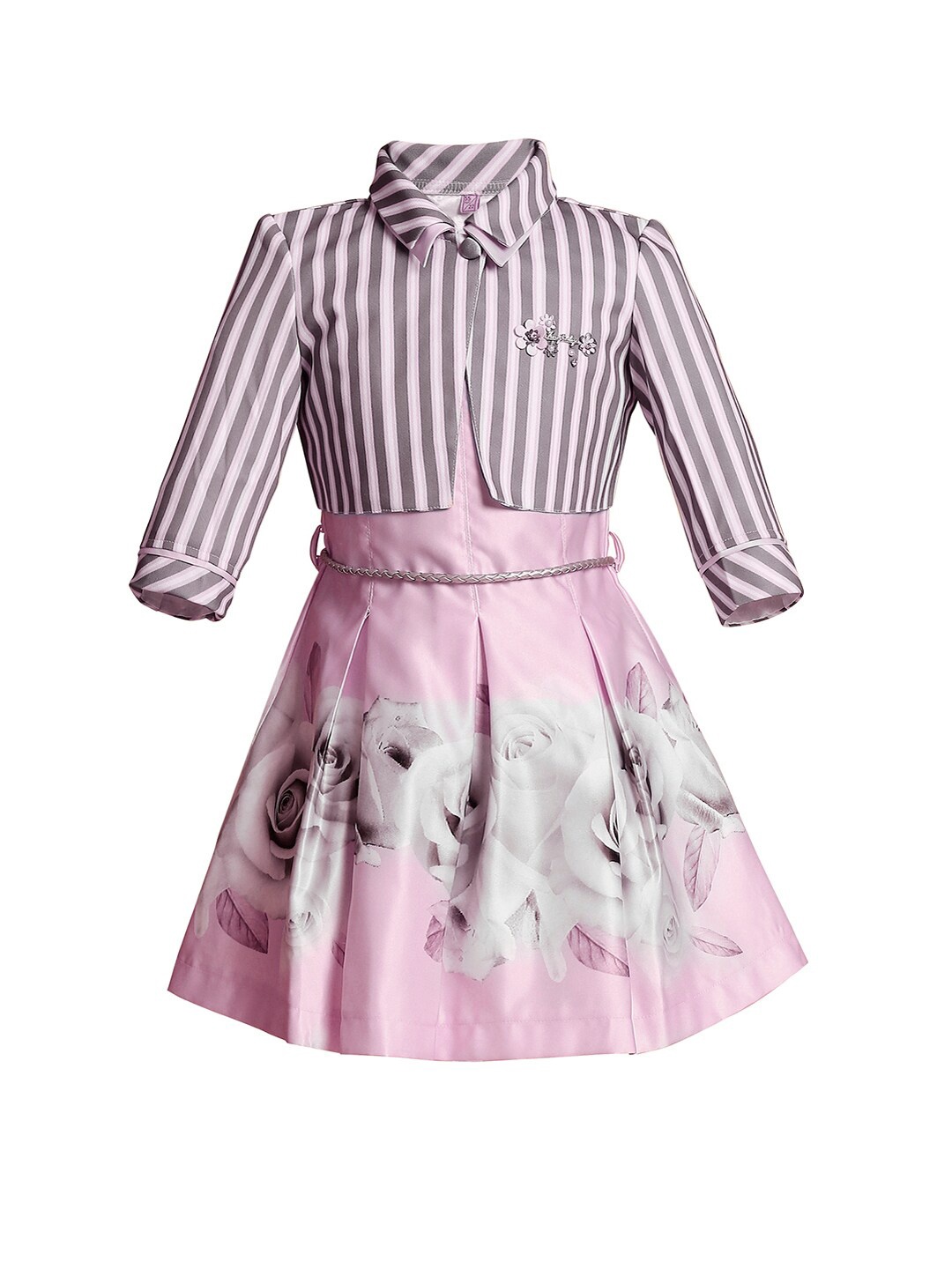 

Tiny Baby Pink Floral Striped Satin Dress