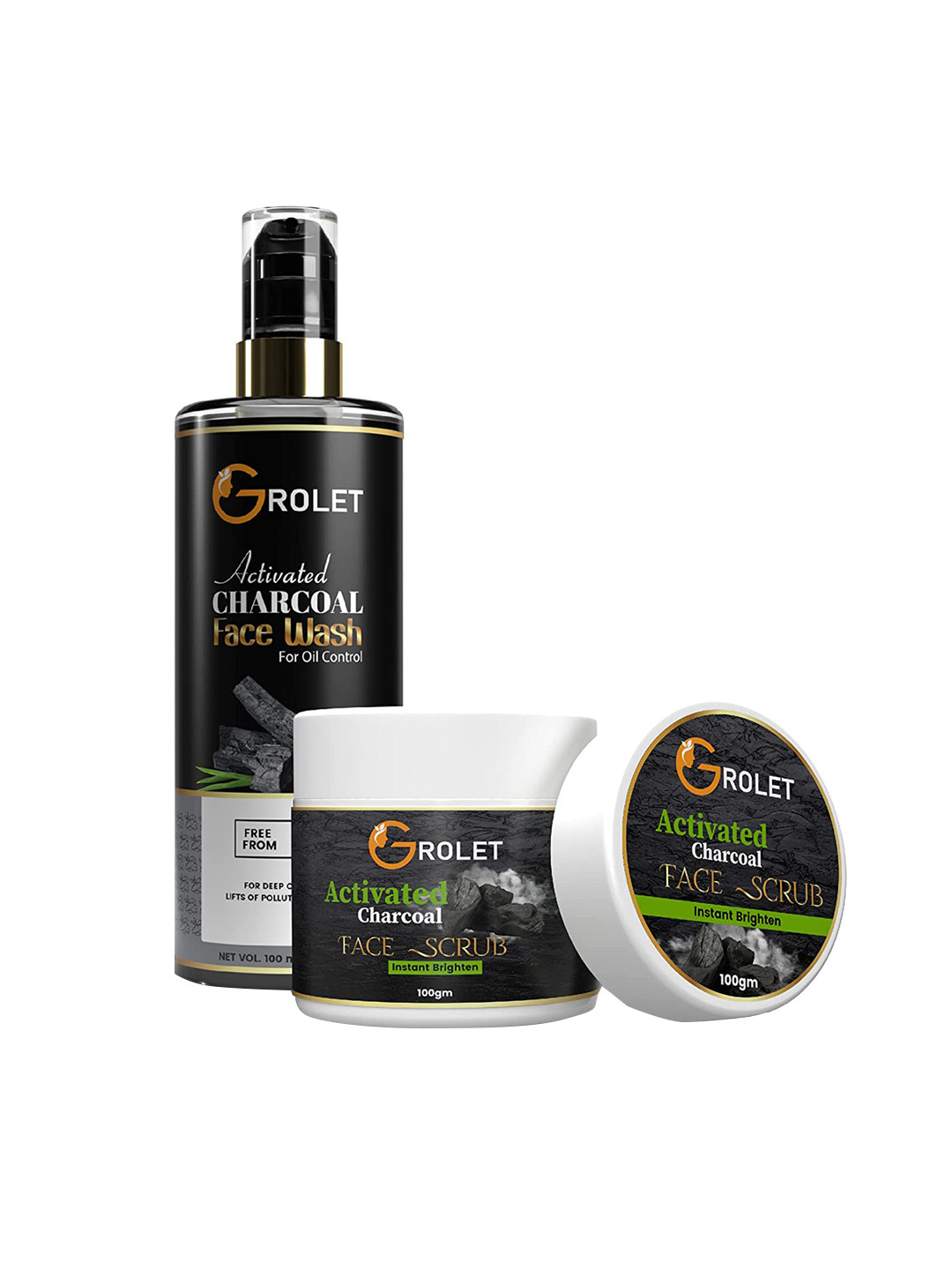 

GROLET Set of Activated Charcoal Face Wash 100 ml & Face Scrub 100g, Black