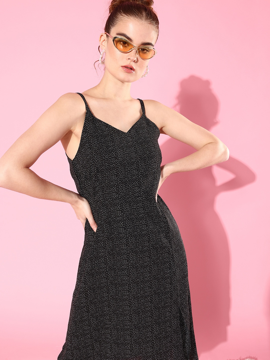 

HERE&NOW Women Black A-Line Midi Dress