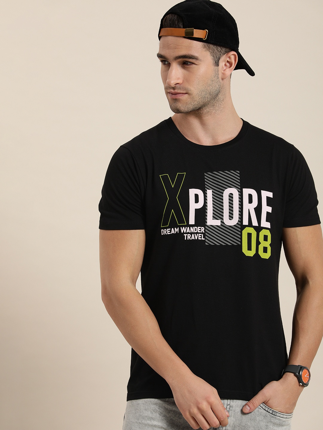 

Moda Rapido Men Black Typography Printed Pure Cotton T-shirt