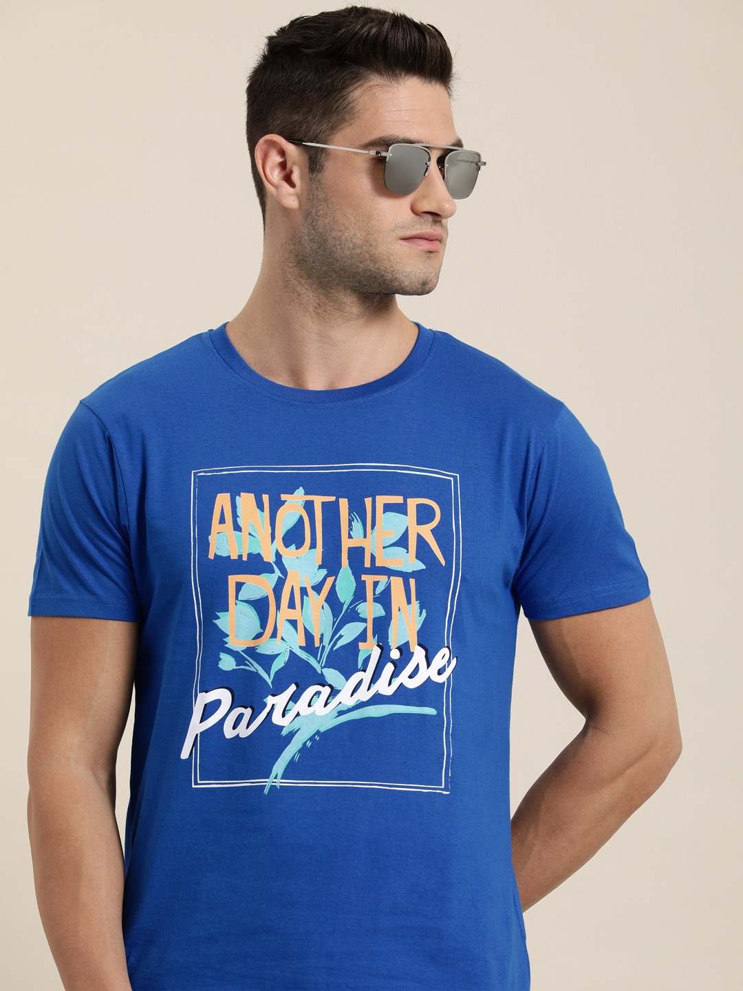 

Moda Rapido Men Blue Typography Printed Pure Cotton T-shirt