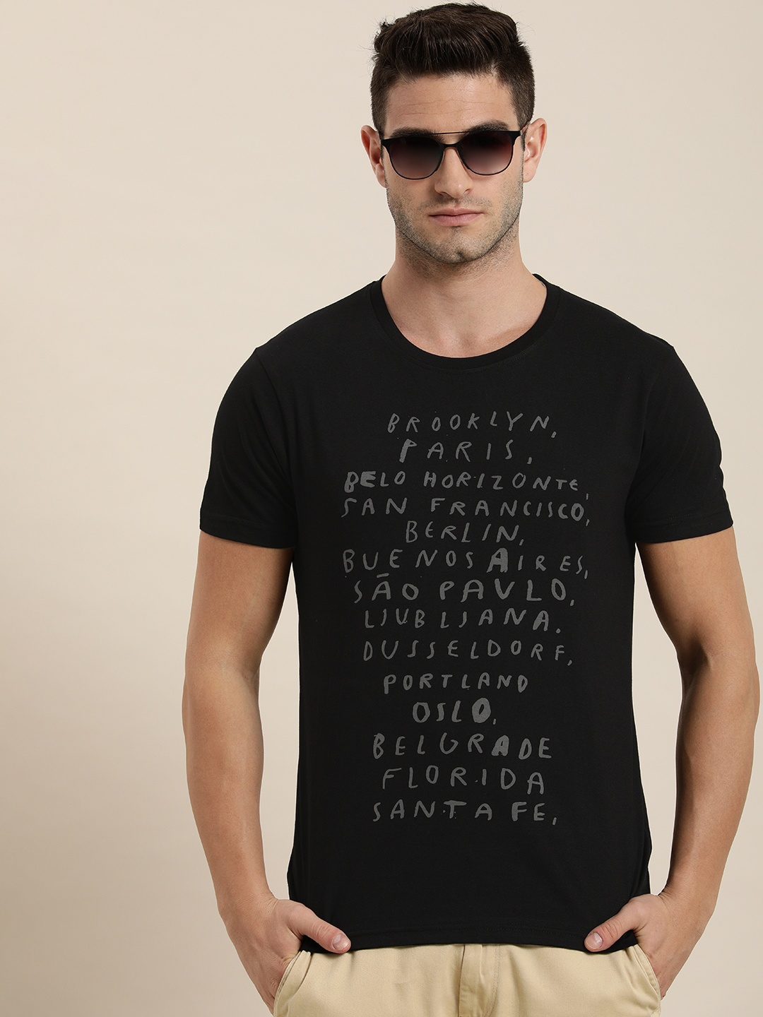 

Moda Rapido Men Black Typography Printed T-shirt