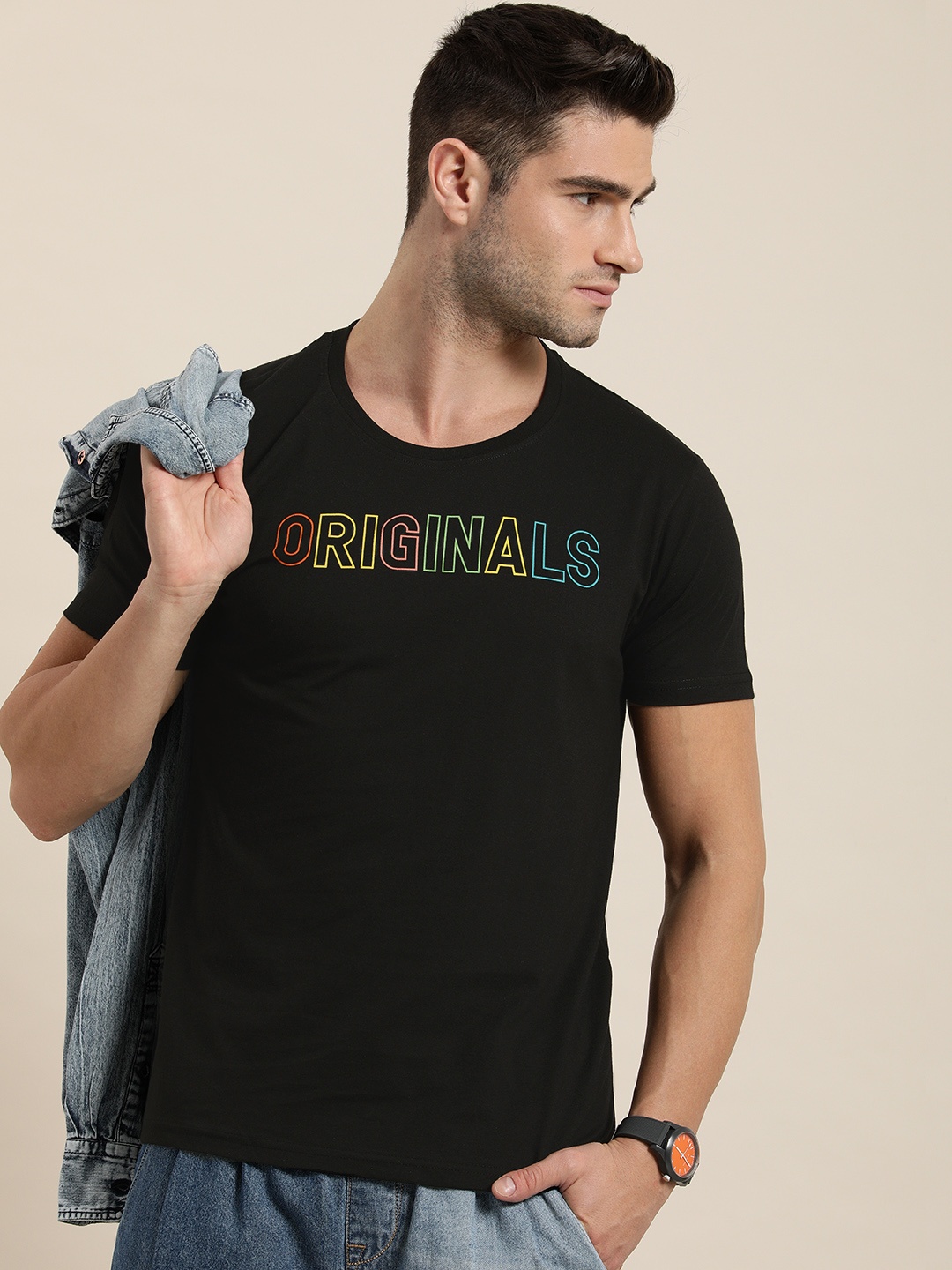

Moda Rapido Men Black Typography Printed Pure Cotton T-shirt