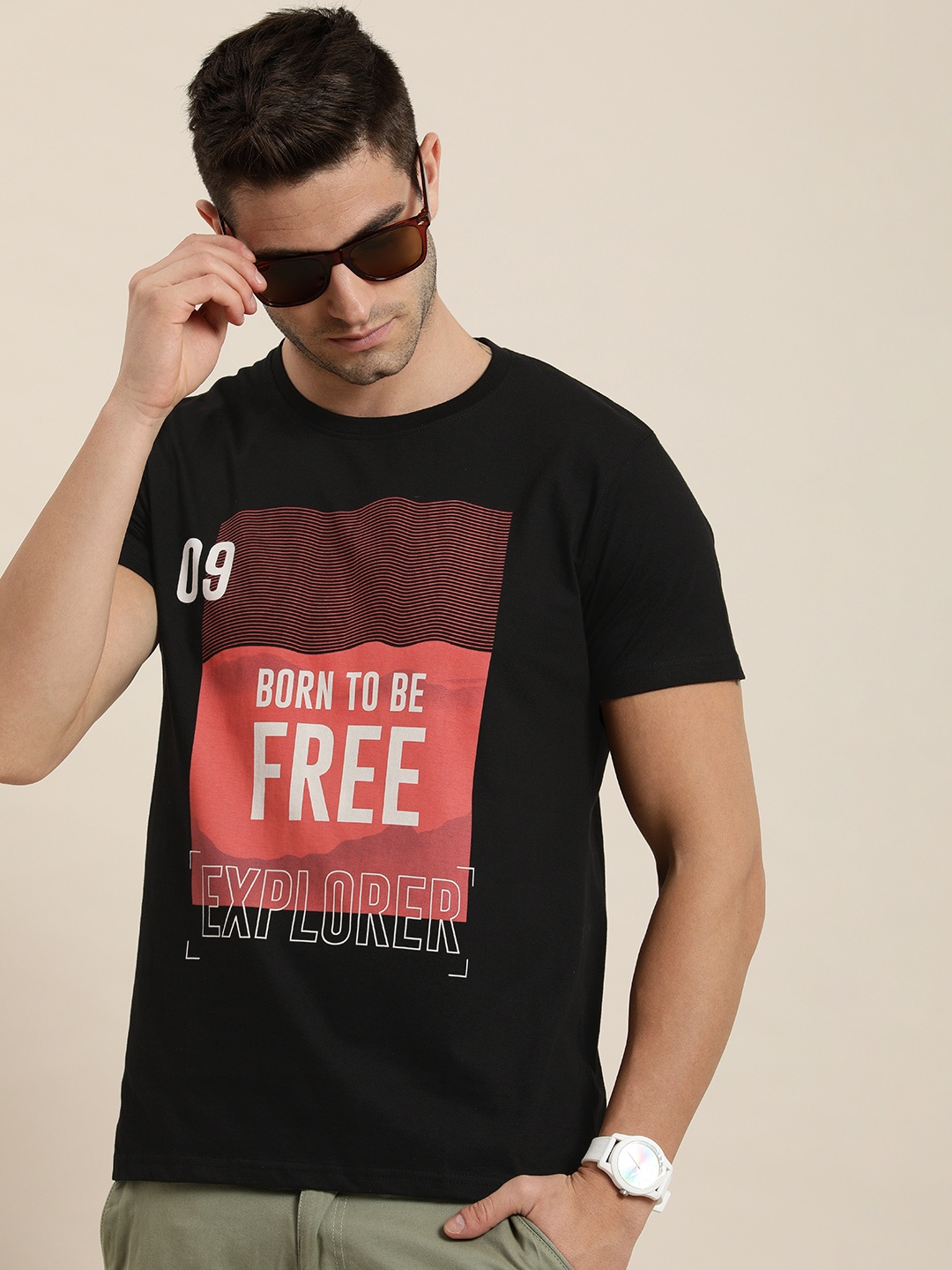 

Moda Rapido Men Black Typography Printed Pure Cotton T-shirt