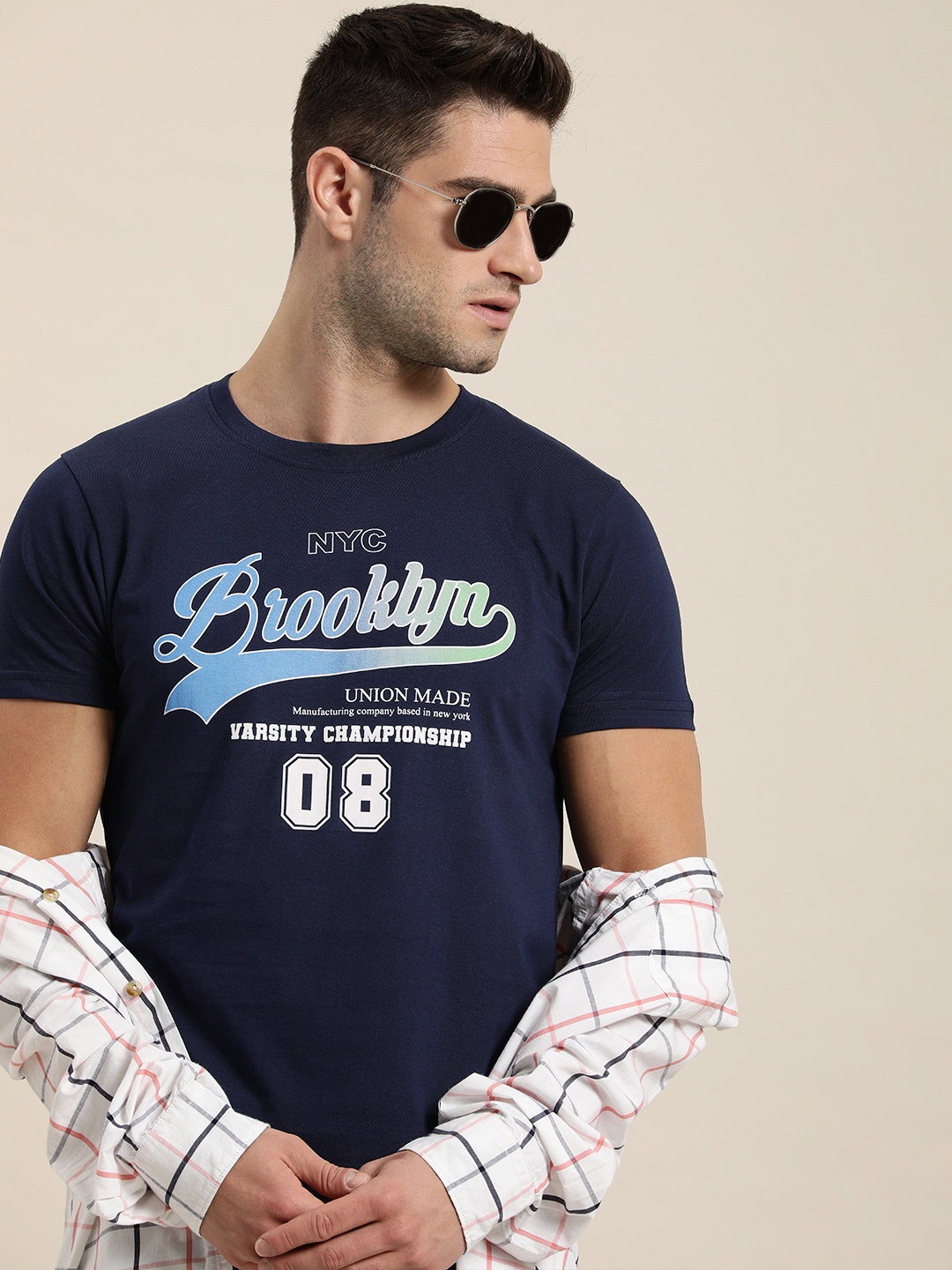 

Moda Rapido Men Navy Blue Typography Printed Pure Cotton T-shirt