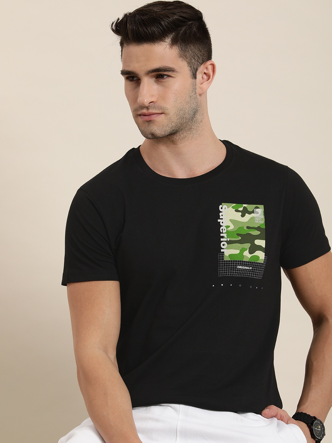 

Moda Rapido Men Black Printed Pure Cotton T-shirt
