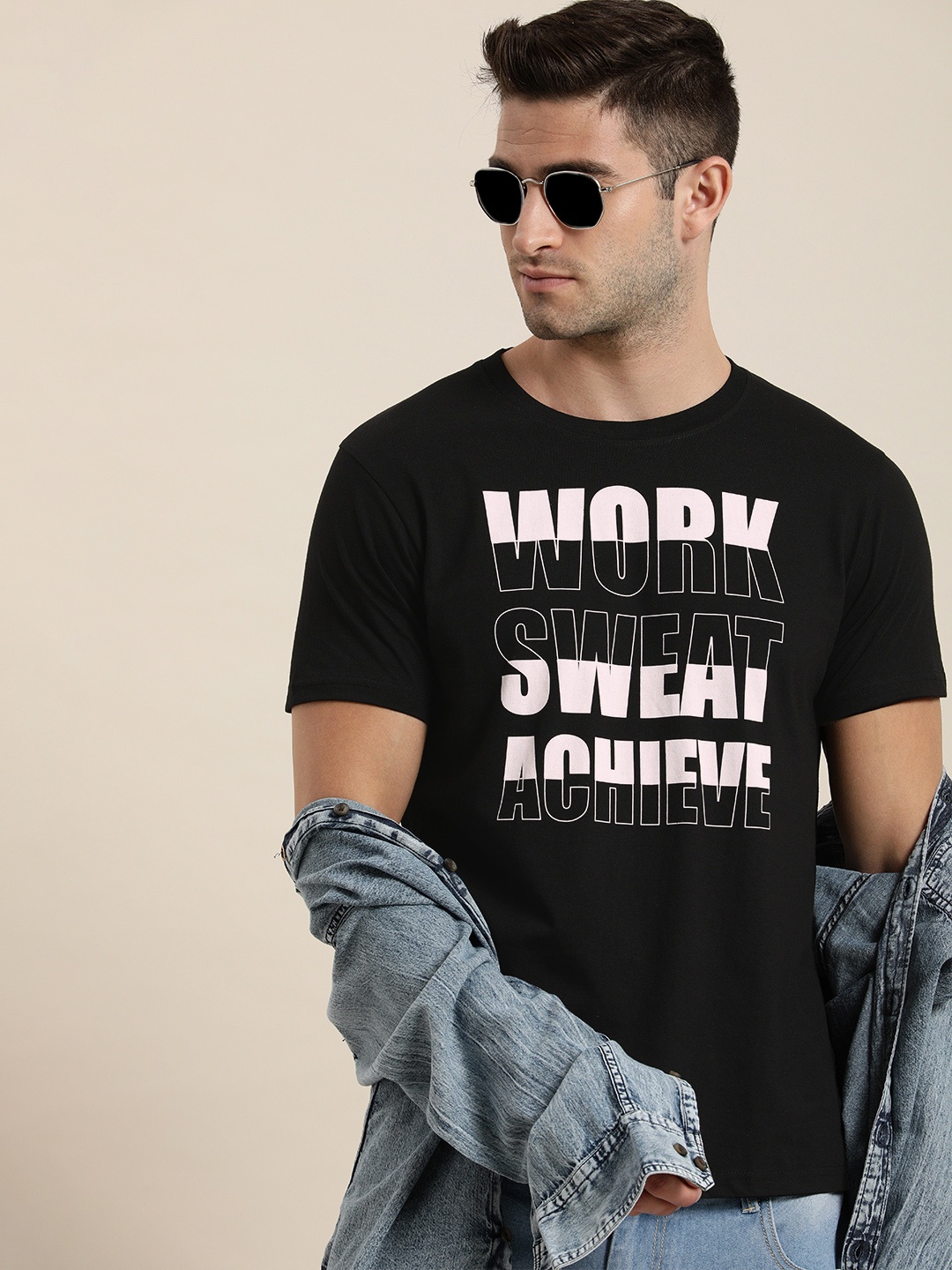 

Moda Rapido Men Black Typography Printed Pure Cotton T-shirt