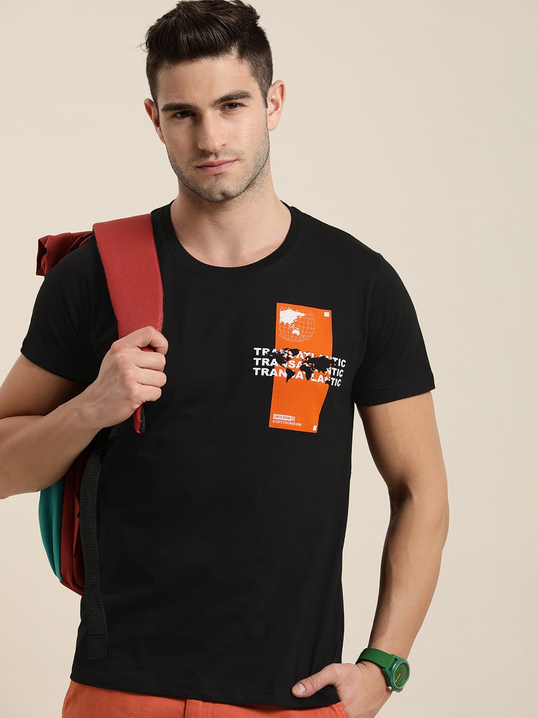 

Moda Rapido Men Black Typography Printed Pure Cotton T-shirt