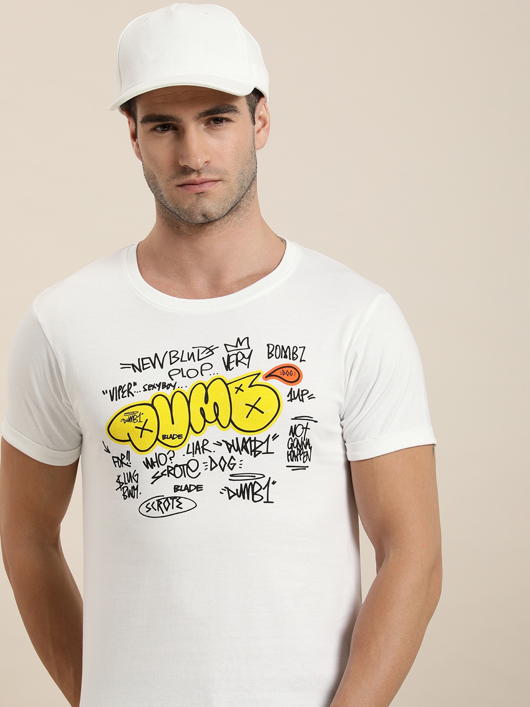 

Moda Rapido Men White Typography Printed Pure Cotton T-shirt