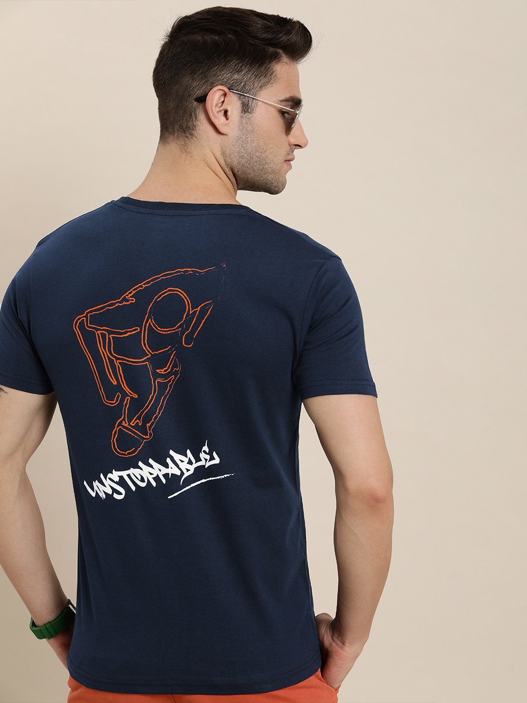 

Moda Rapido Men Navy Blue Printed Pure Cotton T-shirt