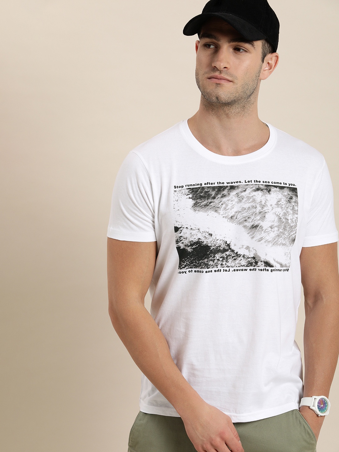 

Moda Rapido Men White Printed Pure Cotton T-shirt