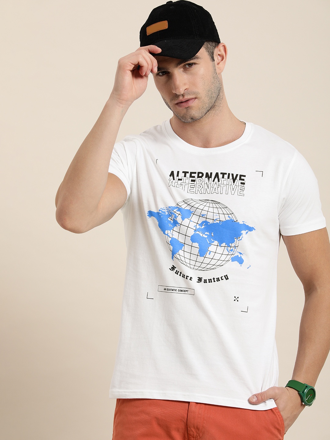 

Moda Rapido Men White Printed Pure Cotton T-shirt