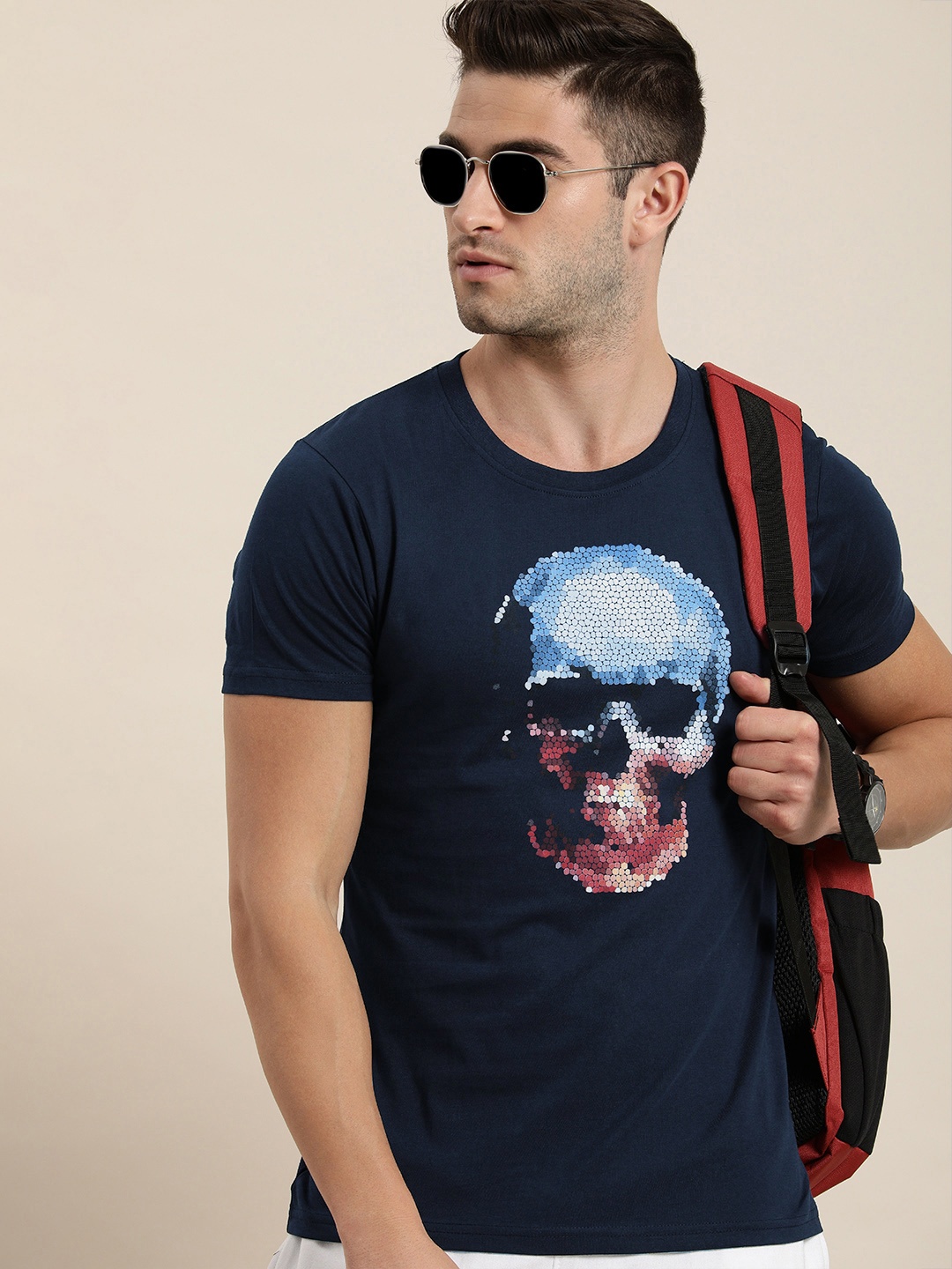 

Moda Rapido Men Navy Blue Printed Pure Cotton T-shirt