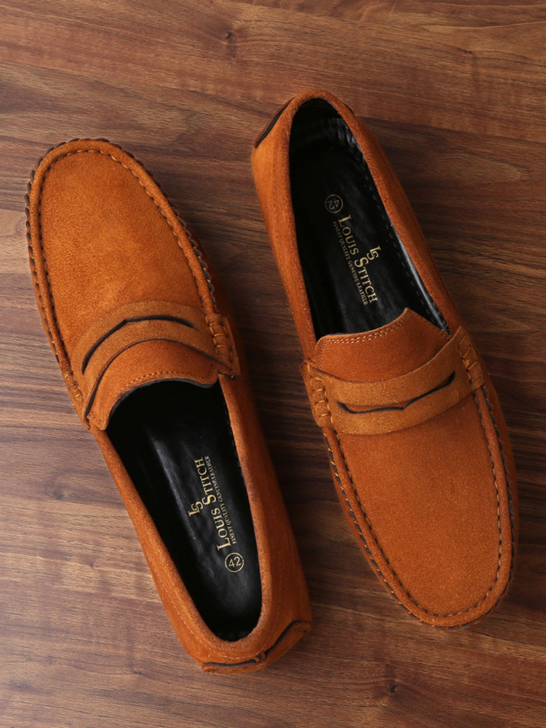 

Louis Stitch Men Russet Tan Italian Suede Leather Handmade Driving Loafers