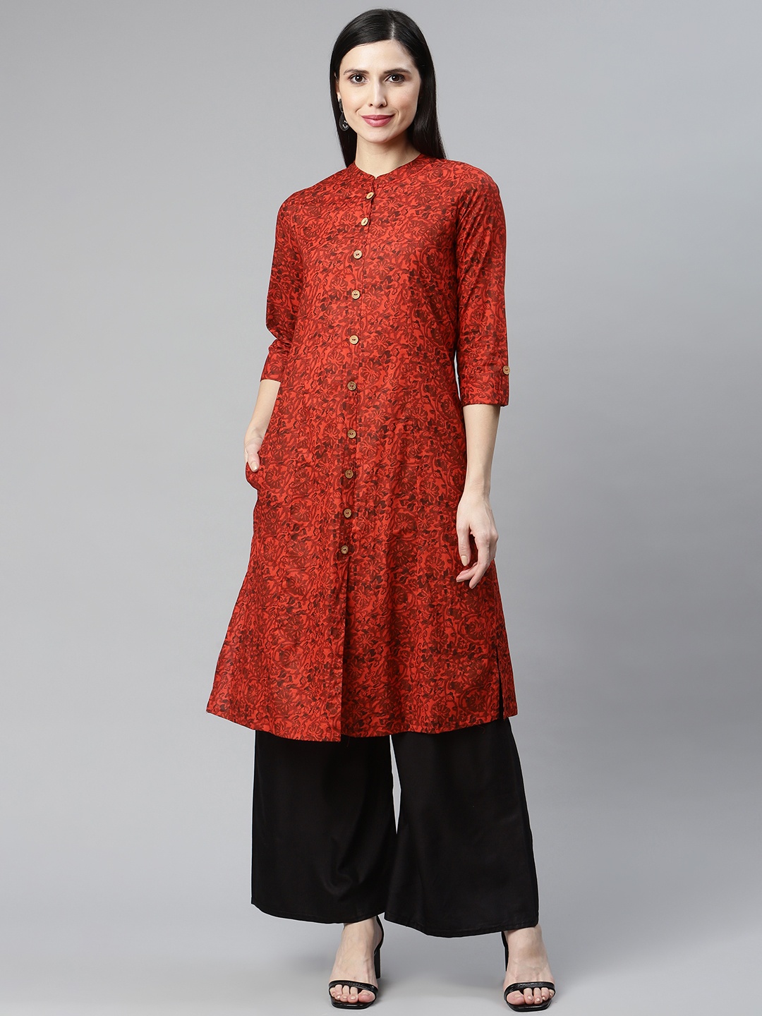 

IRIDAA JAIPUR Maroon Ethnic Motifs Printed A-Line Kurta