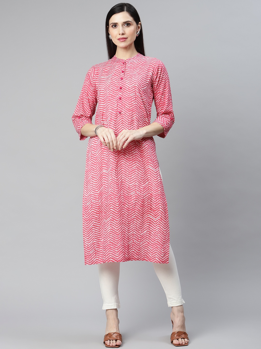 

IRIDAA JAIPUR Pink Chevron Printed Kurta