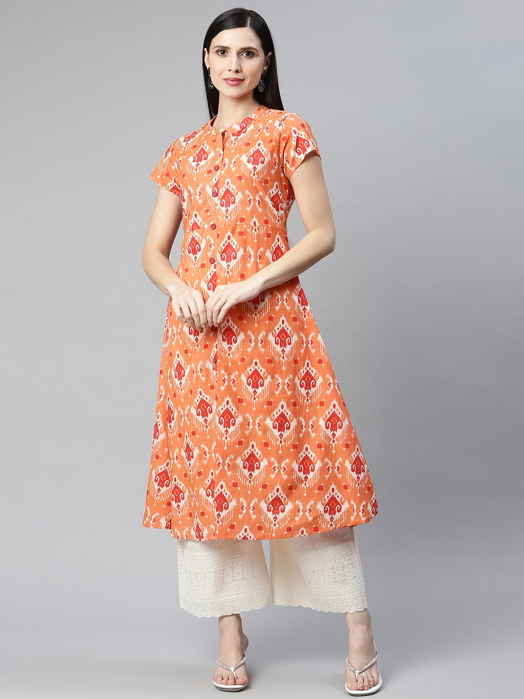 

IRIDAA JAIPUR Orange Ethnic Motifs Printed A-Line Kurta