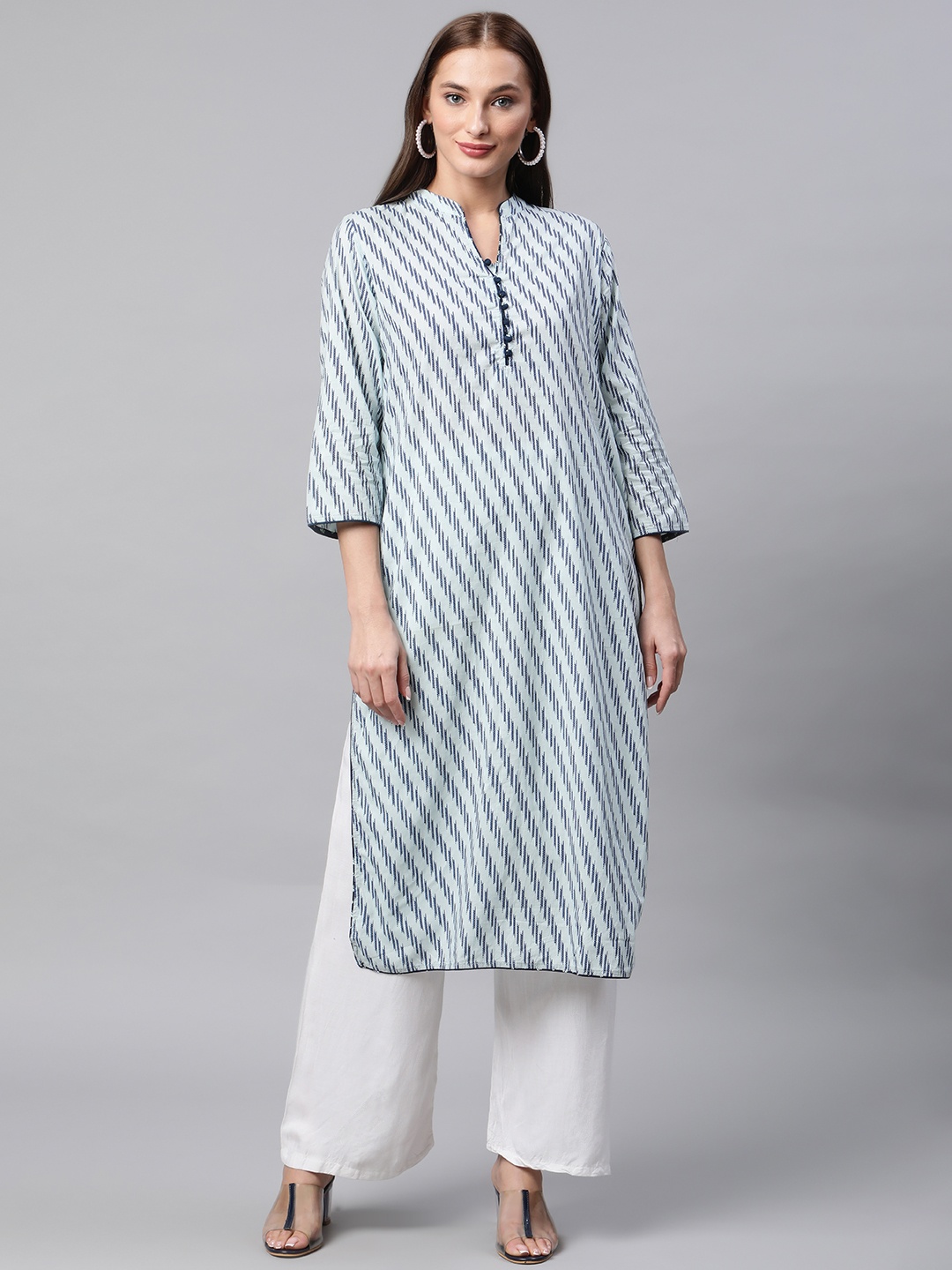 

IRIDAA JAIPUR Women Blue & White Printed Kurta