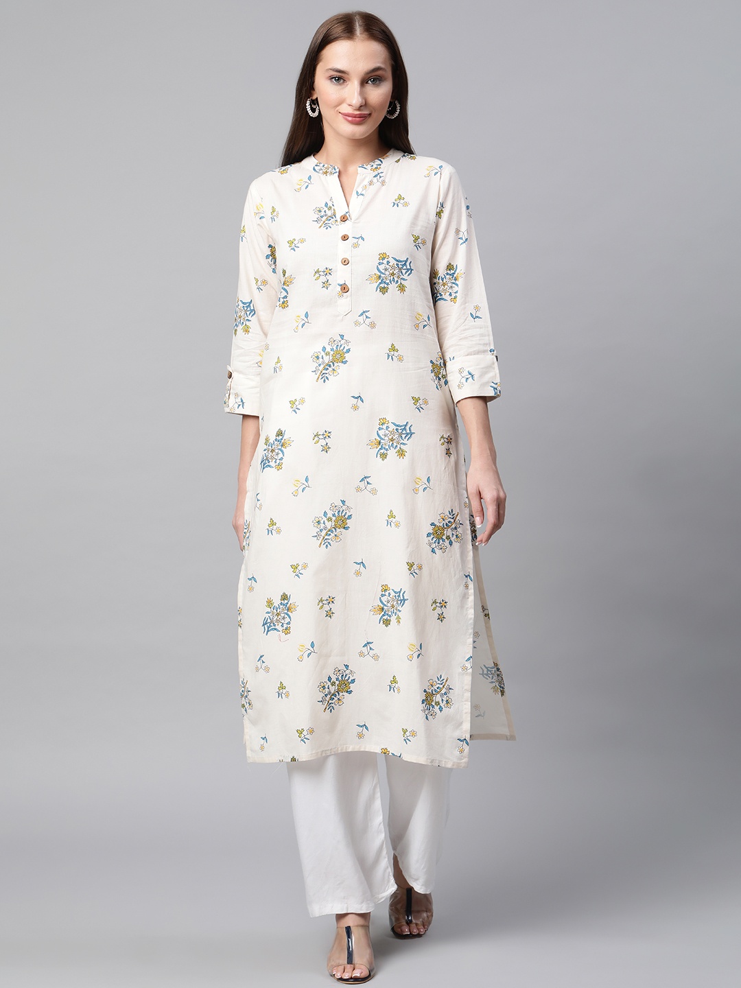 

IRIDAA JAIPUR Women White & Blue Ethnic Motifs Printed Kurta