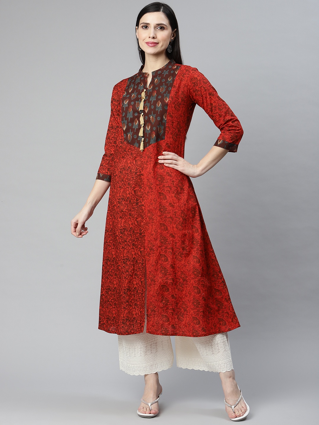 

IRIDAA JAIPUR Maroon Floral Printed Anarkali Kurta