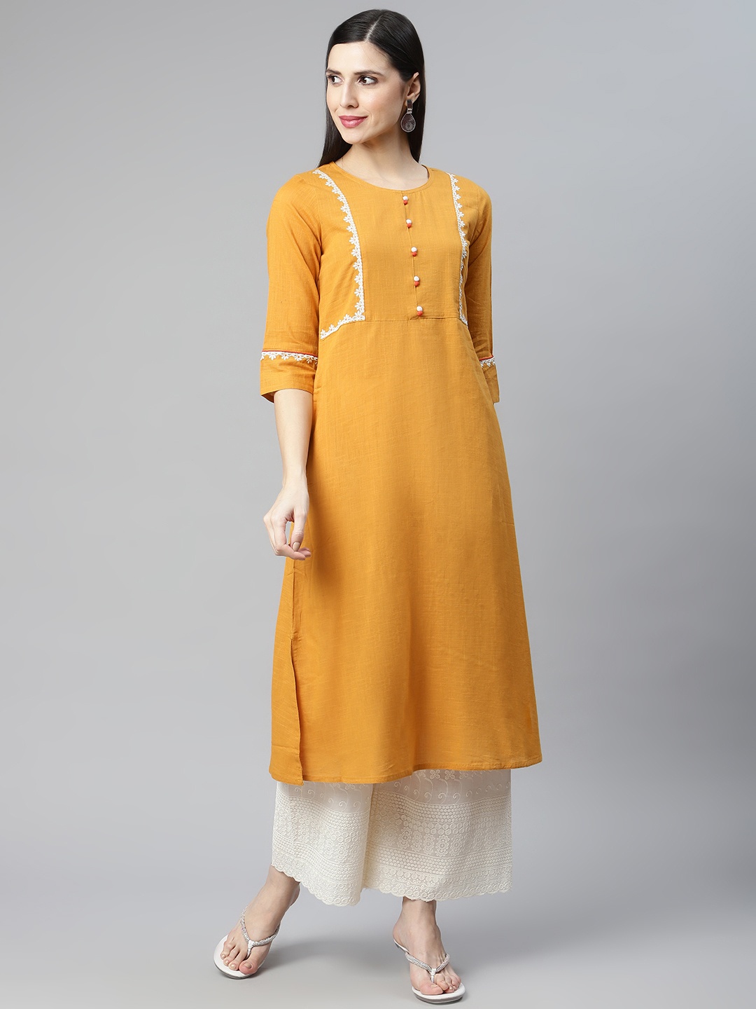 

IRIDAA JAIPUR Mustard Yellow Embroidered Kurta