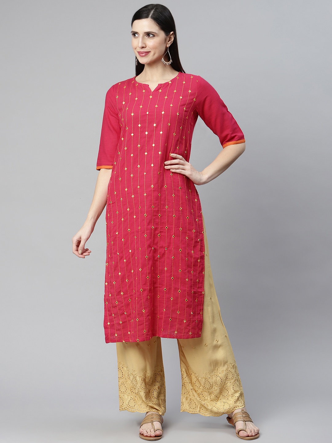 

IRIDAA JAIPUR Women Pink Mirror Work Kurta