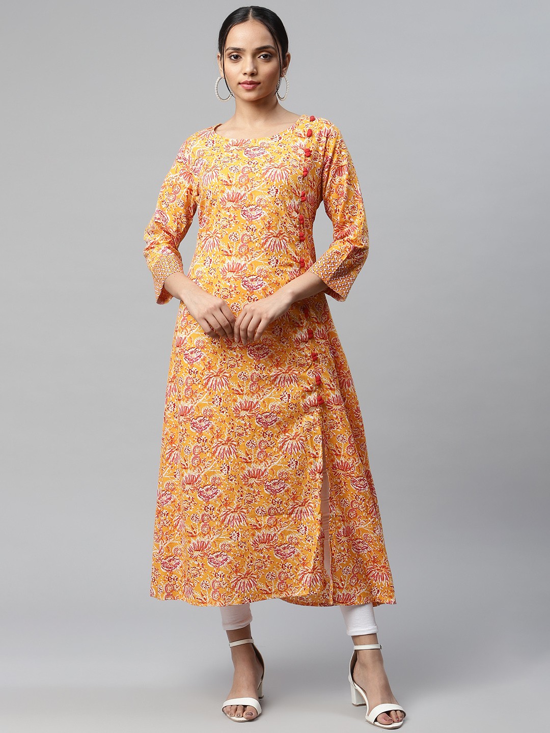 

IRIDAA JAIPUR Women Orange & Pink Floral Printed Anarkali Kurta