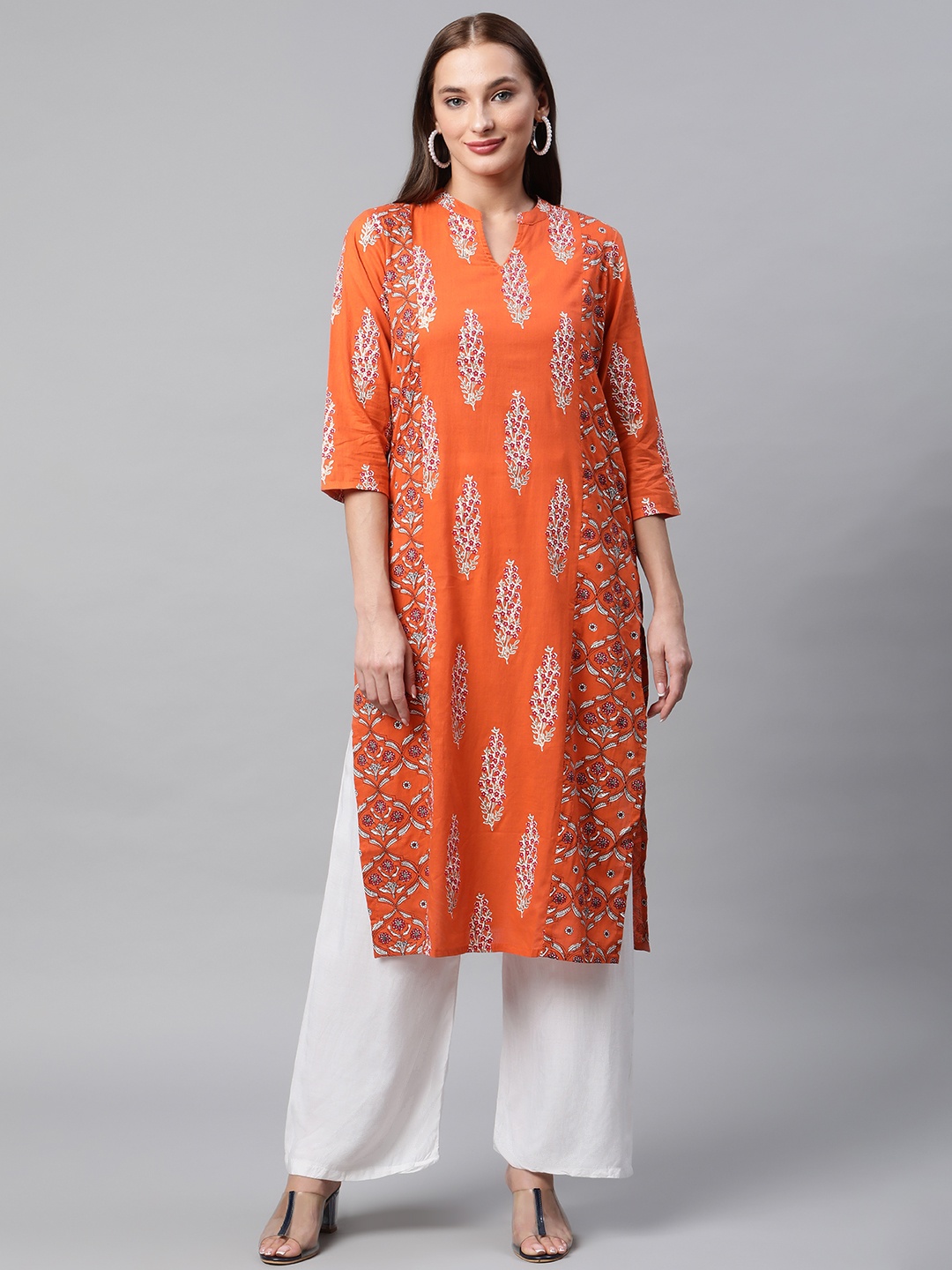 

IRIDAA JAIPUR Women Orange & White Ethnic Motifs Printed Kurta