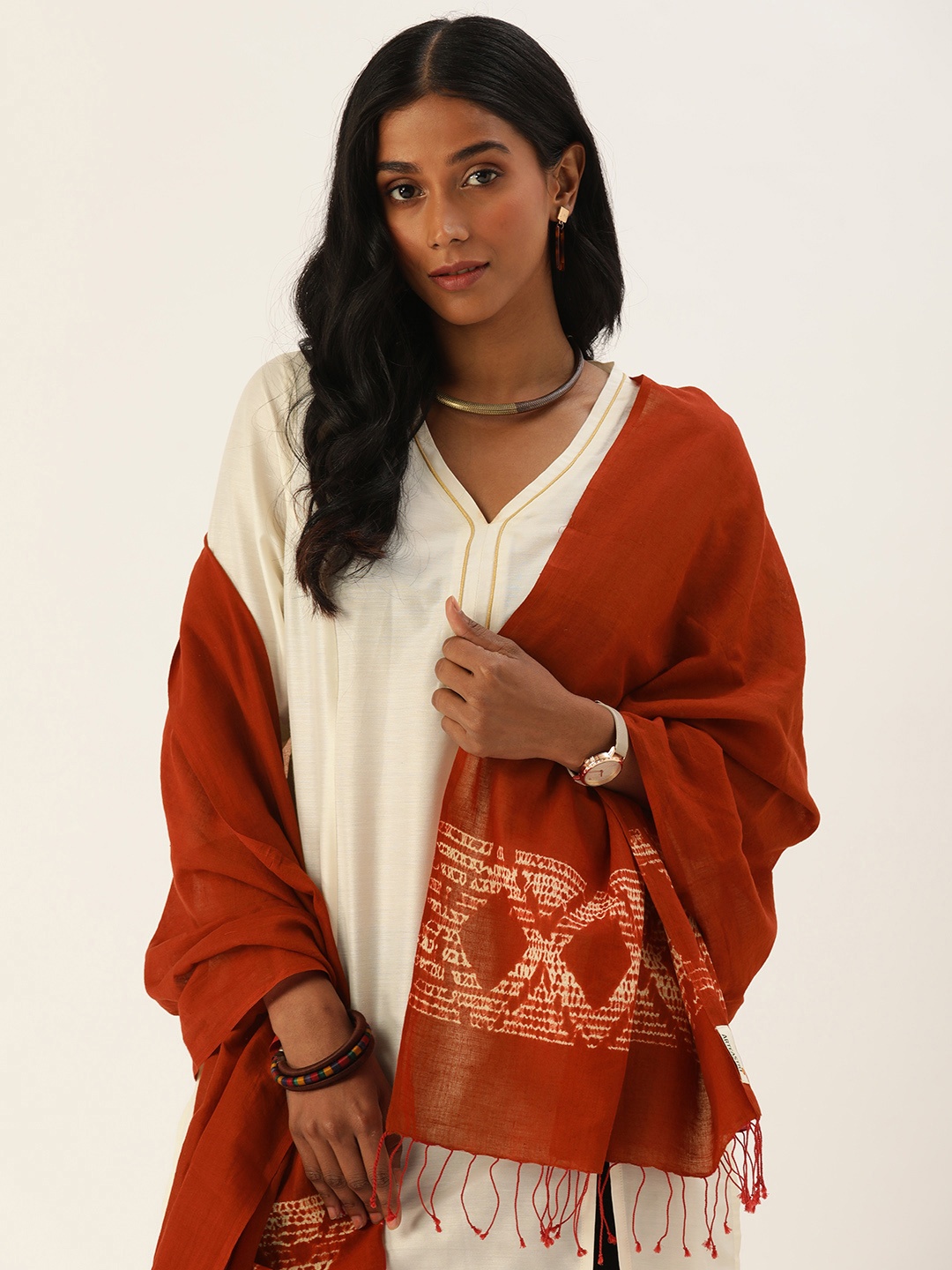 

ArtEastri Women Red Shibori Printed Stole