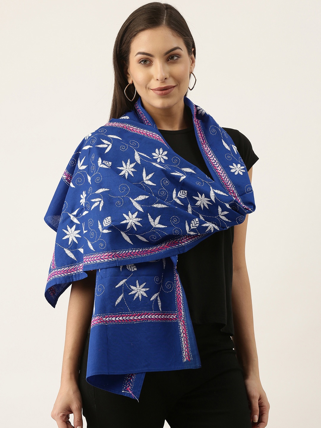 

ArtEastri Women Blue & White Kantha Embroidered Stole