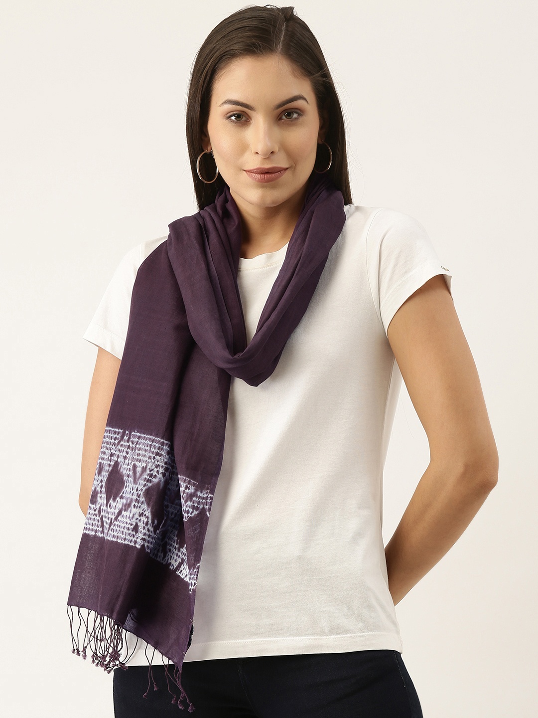 

ArtEastri Women Purple & White Cotton Handloom Woven Shibori Stole