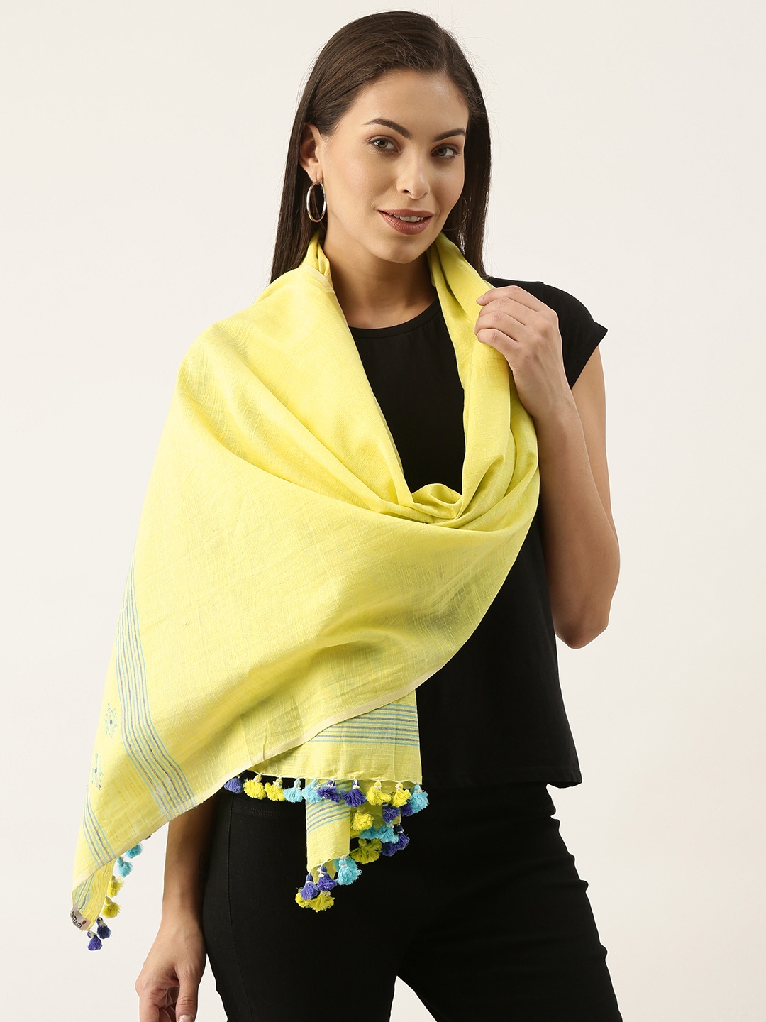 

ArtEastri Women Green & Blue Handloom Design Cotton Jamdani Stole