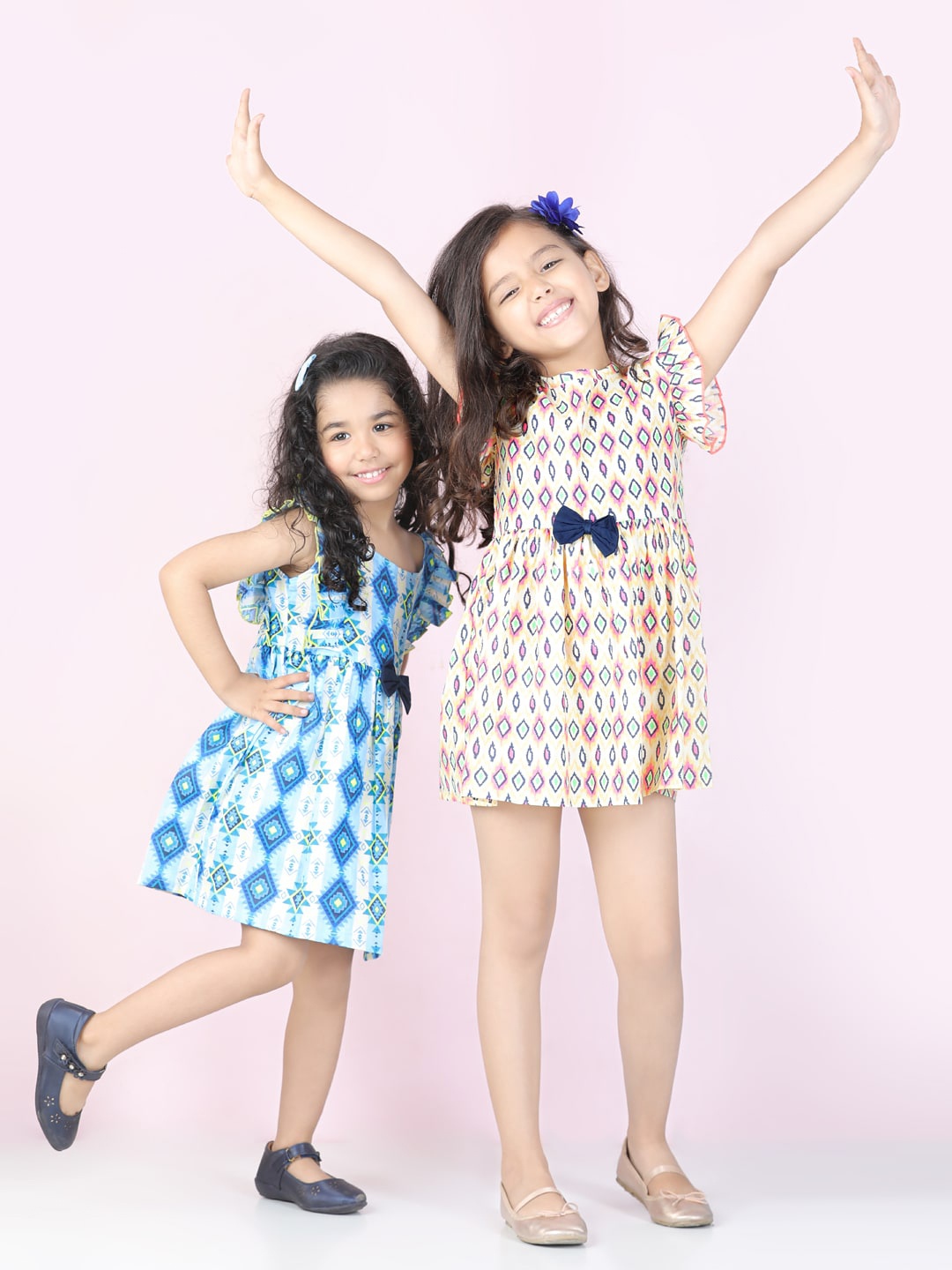 

Cutiekins Girls Blue & Yellow Pack Of 2 Floral Cotton A-Line Dress