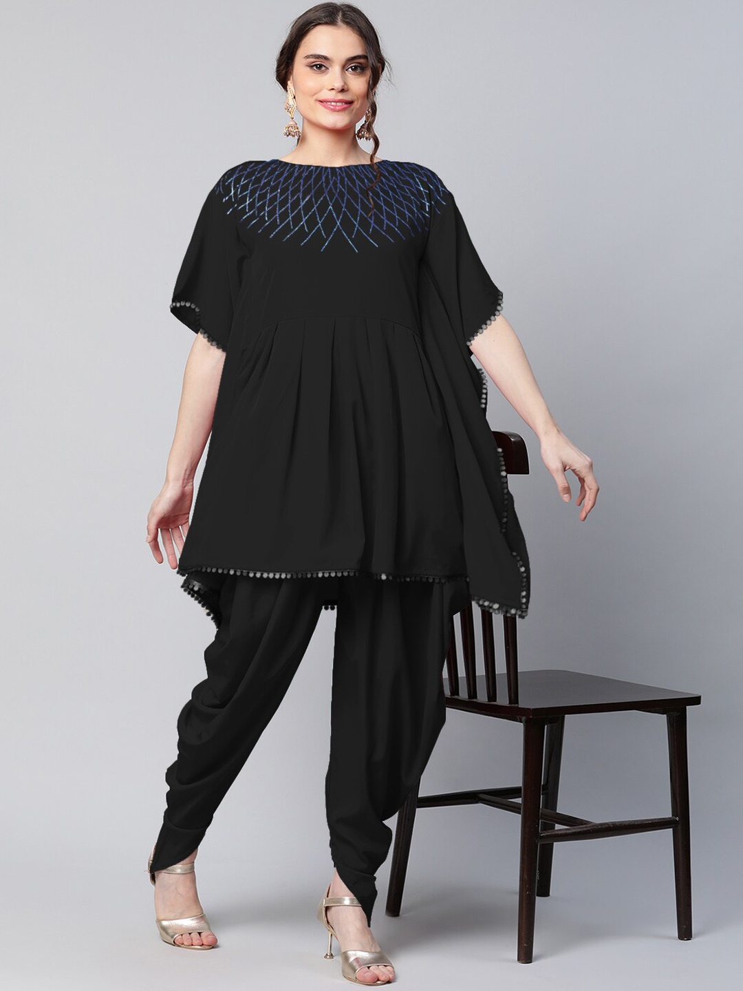 

Ahalyaa Women Black Yoke Design Kurti with Dhoti Pants