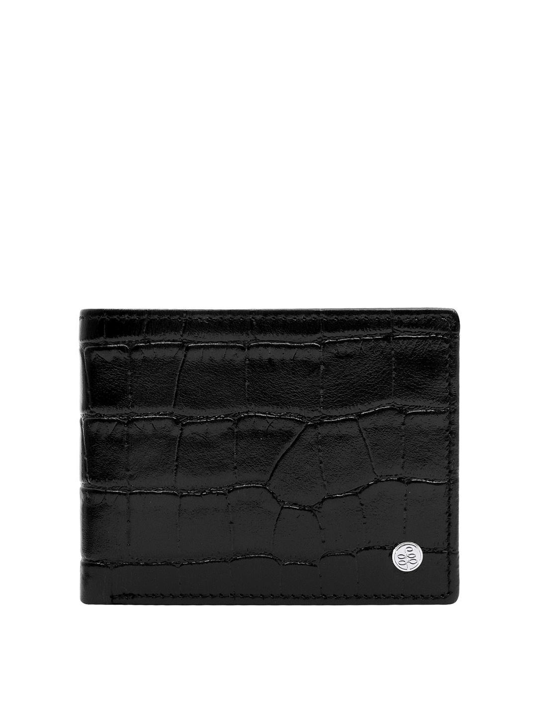 

Eske Men Black Textured RFID Leather Two Fold Wallet